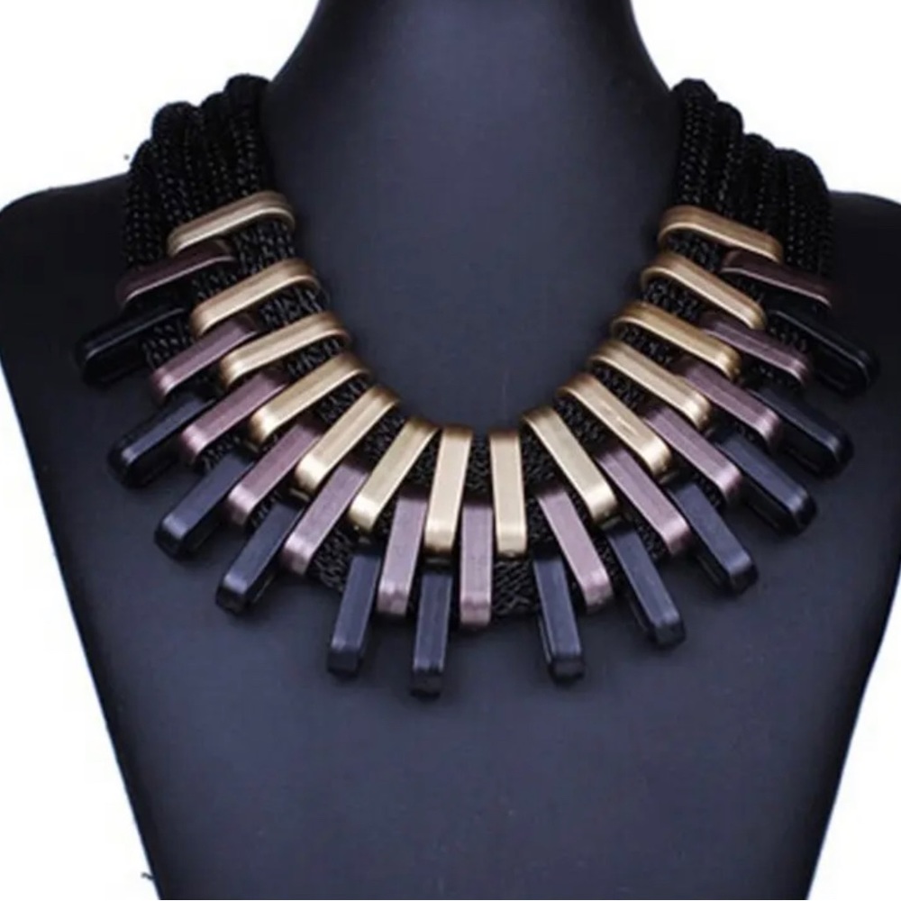 Black and Gold Wood Necklace